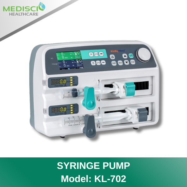 Syringe Pump ใช้ควบคุมการให้สารละลายหรือยาโดยกระบอกฉีดยา โดยใช้ในผู้ป่วยรวมถึงผู้ป่วยทารก เพื่อควบคุมการไหลและปริมาณให้มีความต่อเนื่องและแม่นยำ